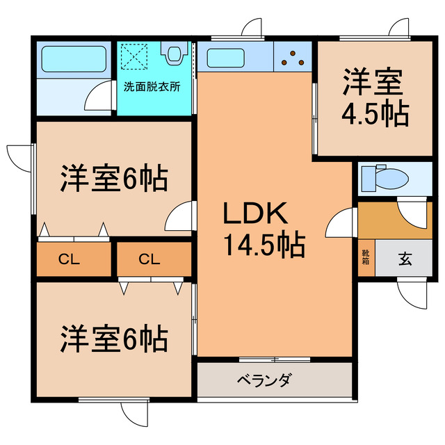 西24南4上下二戸借家 D棟の間取り写真