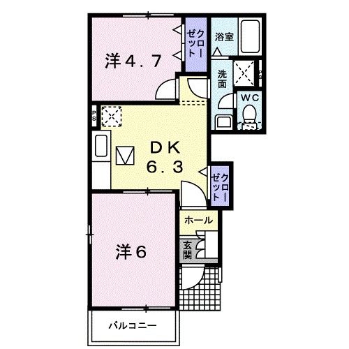 宇城市松橋町両仲間のアパートの間取り