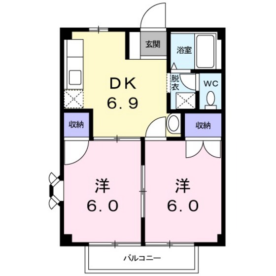 岡山市北区門前のアパートの間取り