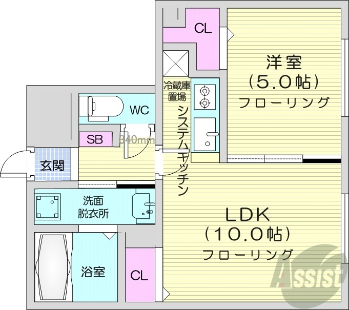 札幌市中央区北三条東のマンションの間取り