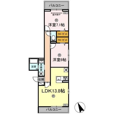 【相模原市中央区相模原のアパートの間取り】