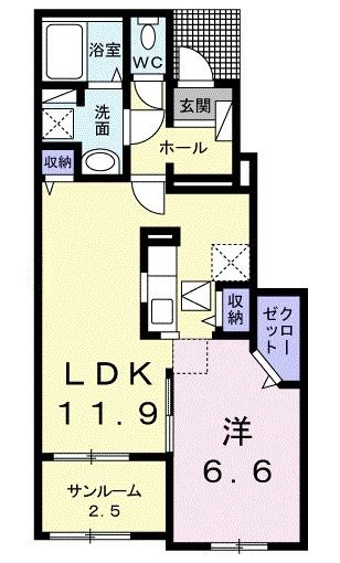 西条市朔日市のアパートの間取り