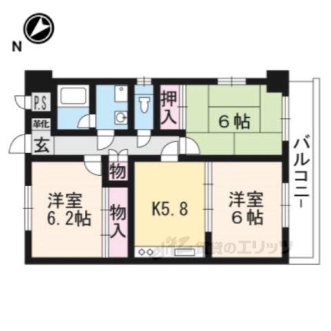 京都市西京区牛ケ瀬奥ノ防町のマンションの間取り