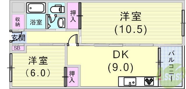 神戸市兵庫区菊水町のマンションの間取り