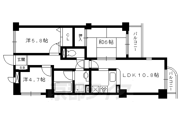 京都市上京区五番町のマンションの間取り