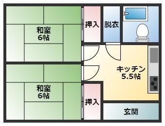 学校町長谷川アパート2階の間取り