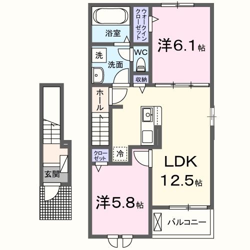 泉佐野市南泉ケ丘のアパートの間取り