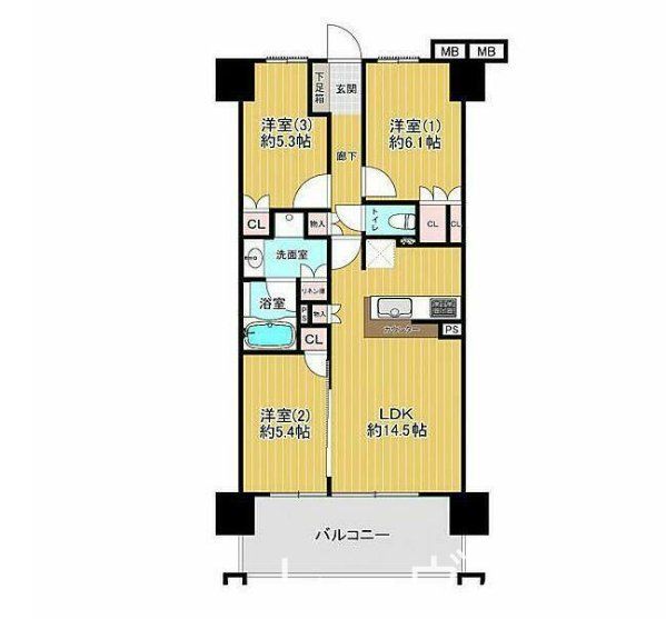 福岡市博多区三筑のマンションの間取り