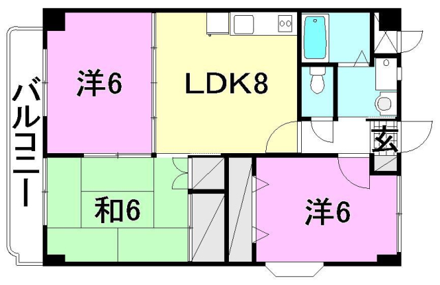 松山市久米窪田町のマンションの間取り