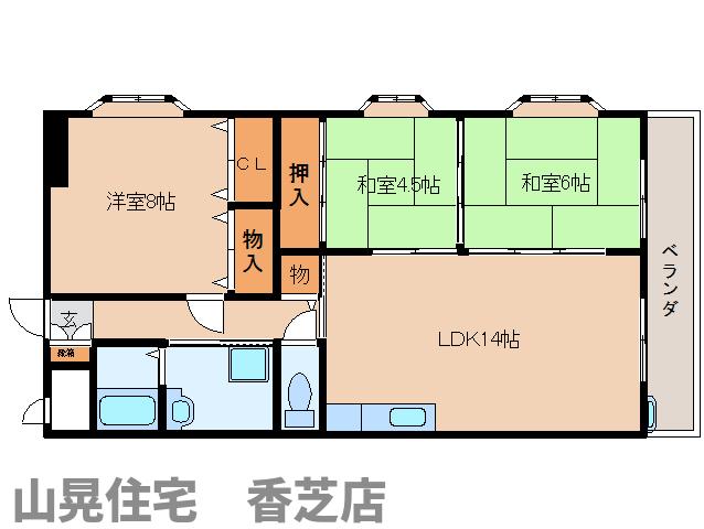 香芝市逢坂のマンションの間取り