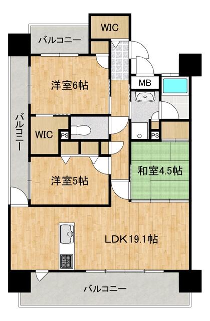 熊本市東区若葉のマンションの間取り