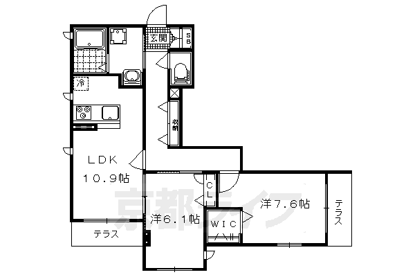 京都市伏見区日野西風呂町のマンションの間取り