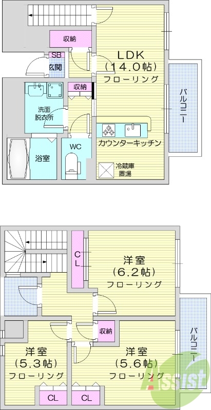 宮城県仙台市青葉区梅田町（マンション）の賃貸物件の間取り