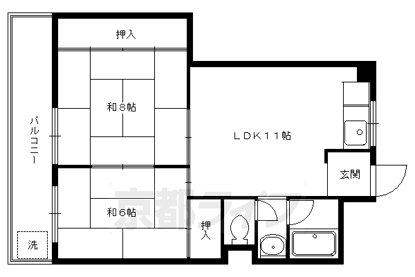 京都市左京区田中西高原町のマンションの間取り