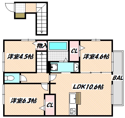 【船橋市中野木のアパートの間取り】