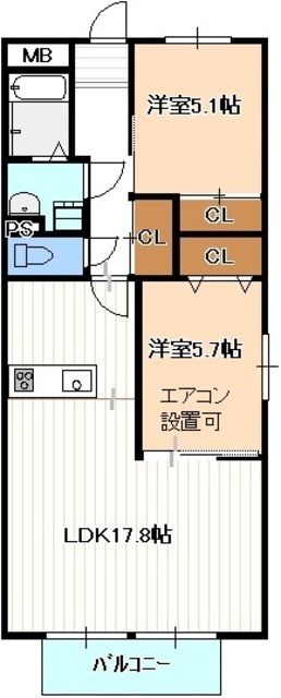 北名古屋市鹿田のアパートの間取り