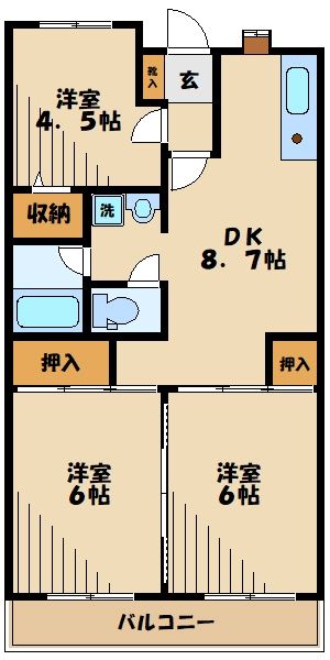 相模原市緑区東橋本のマンションの間取り