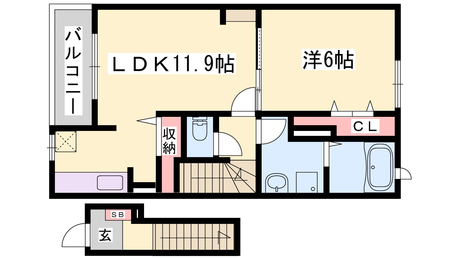 姫路市香寺町広瀬のアパートの間取り