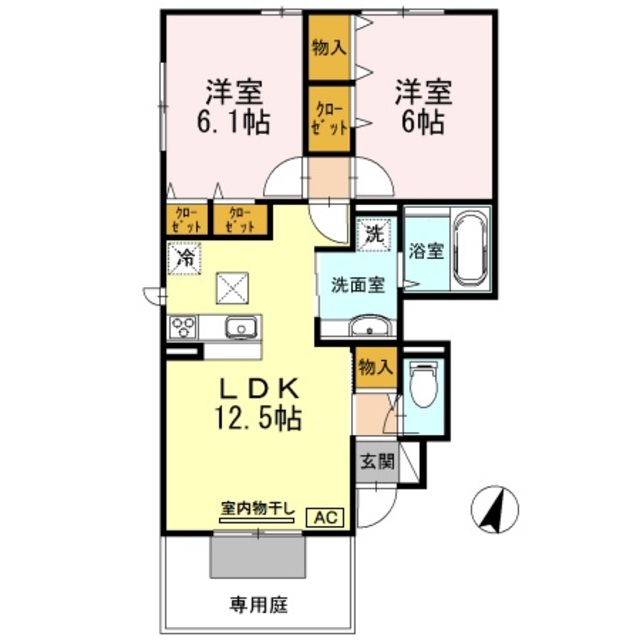 神戸市北区鈴蘭台西町のアパートの間取り