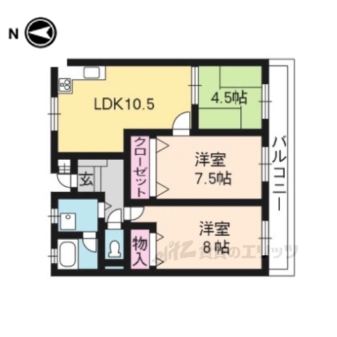 京都市左京区岩倉花園町のマンションの間取り