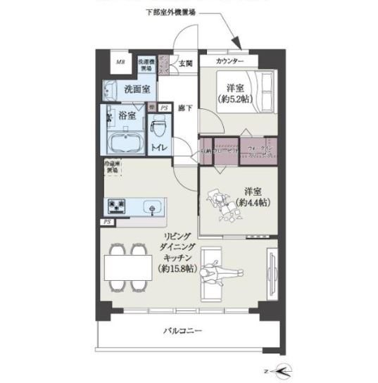 福岡市博多区東平尾のマンションの間取り