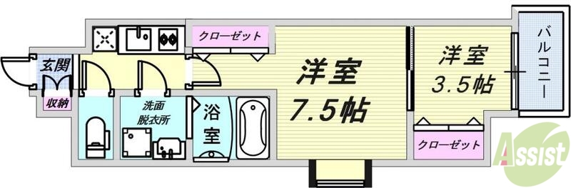 神戸市兵庫区西上橘通のマンションの間取り