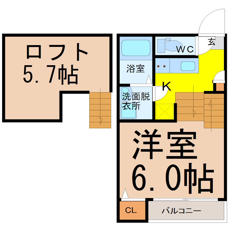 名古屋市熱田区木之免町のアパートの間取り