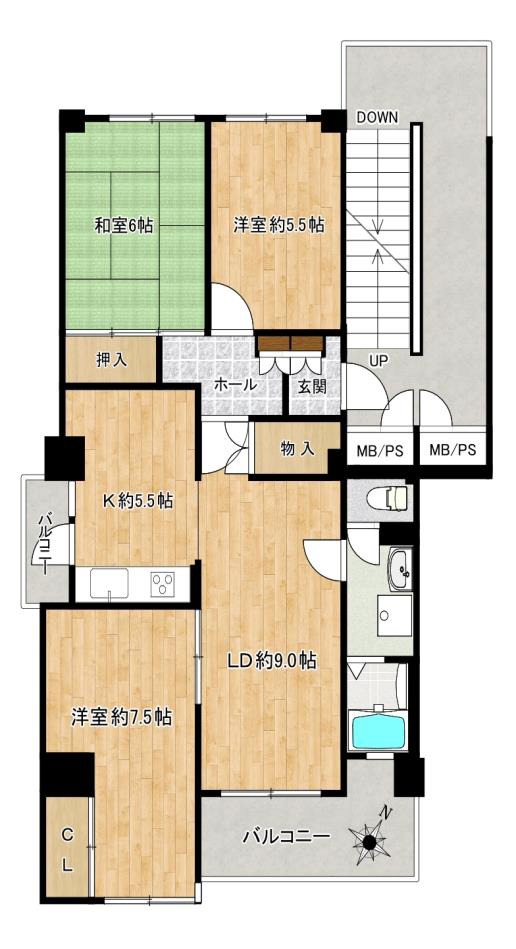 佃第２コーポ四号棟の間取り