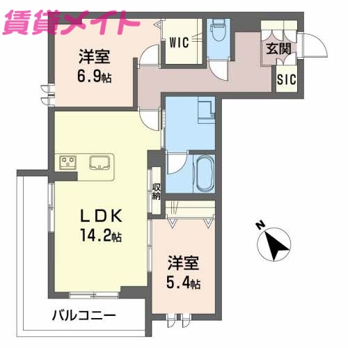 四日市市羽津町のマンションの間取り