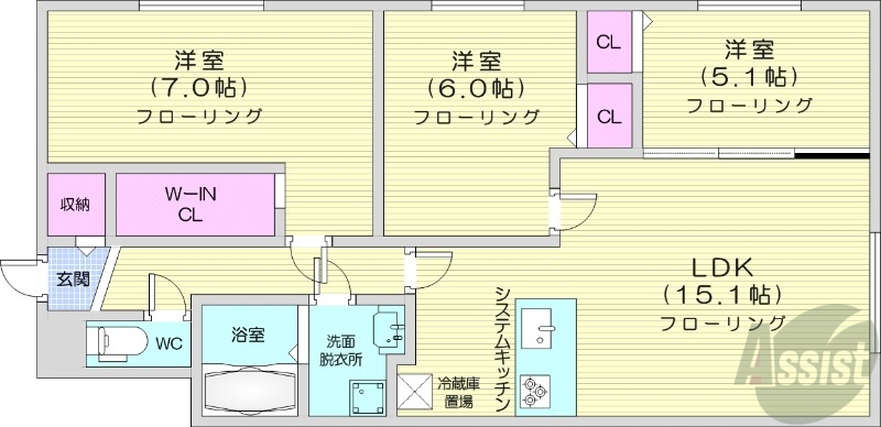 札幌市中央区南十七条西のマンションの間取り