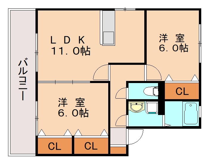 大野城市川久保のアパートの間取り