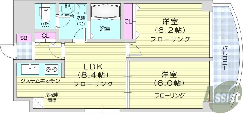 仙台市青葉区二日町のマンションの間取り