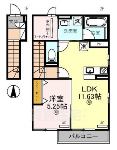 大津市美崎町のアパートの間取り