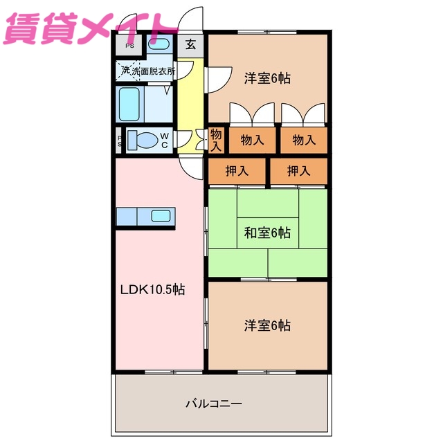 伊勢市上地町のマンションの間取り