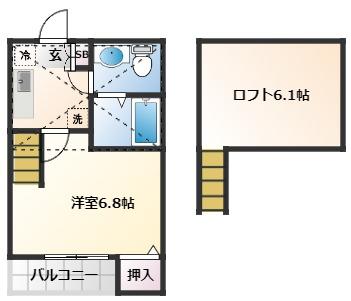 仙台市太白区向山のアパートの間取り