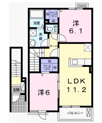 姫路市上手野のアパートの間取り