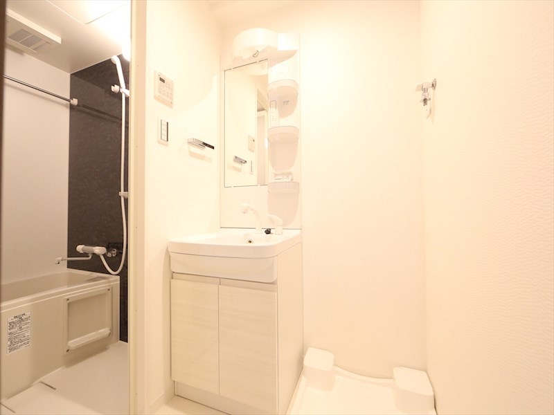 洗面設備　脱衣所　独立洗面台（シャンプードレッサー付）収納スペース有