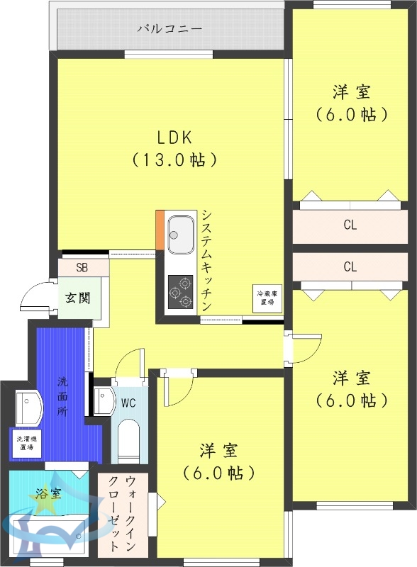 【札幌市中央区南二十条西のマンションの間取り】