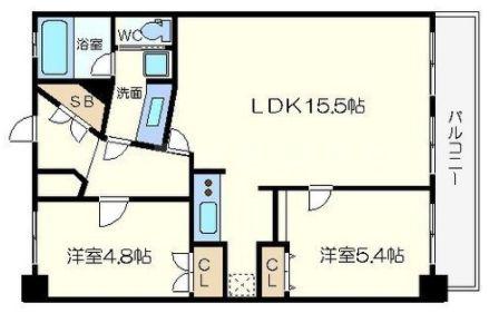 大阪市西区土佐堀のマンションの間取り