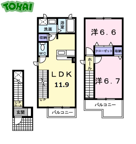 松阪市嬉野中川新町のアパートの間取り