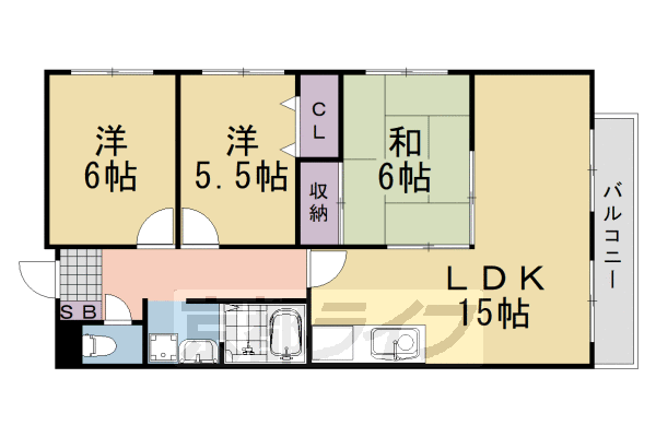 京都市西京区嵐山内田町のマンションの間取り