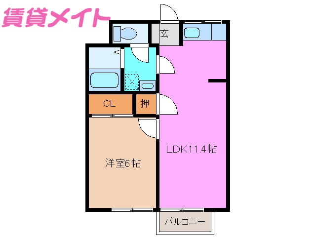 津市川方町のアパートの間取り