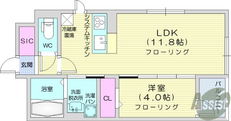 仙台市青葉区広瀬町のアパートの間取り