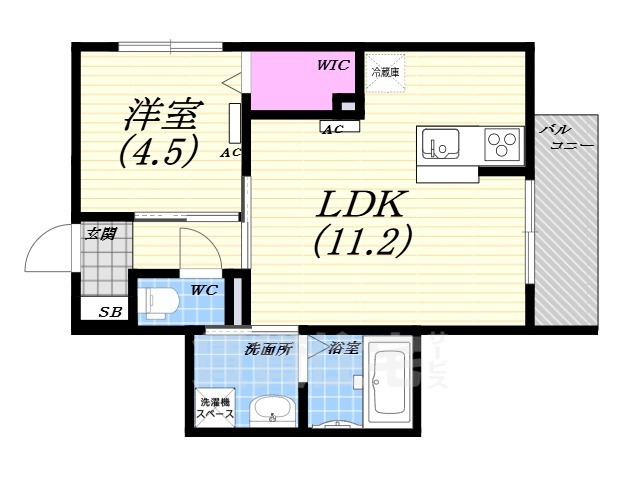 西宮市甲子園口北町のマンションの間取り