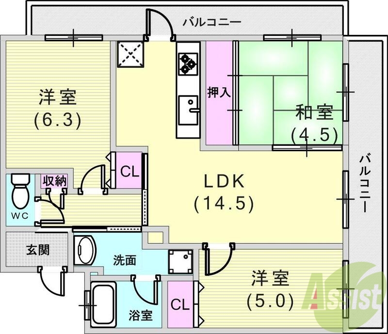 神戸市東灘区魚崎北町のマンションの間取り