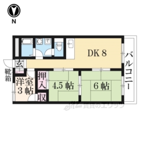 京都市山科区東野門口町のマンションの間取り