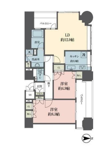 新宿区新宿のマンションの間取り