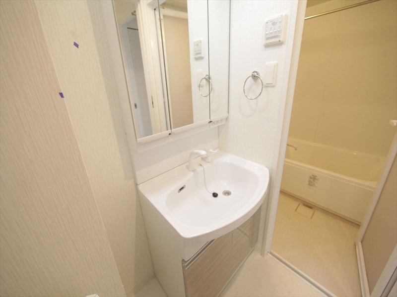 洗面設備　脱衣所　独立洗面台（シャンプードレッサー付）収納スペース有