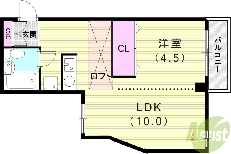 西宮市南越木岩町のマンションの間取り