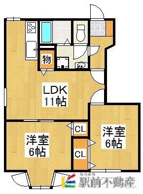 八女郡広川町大字新代のアパートの間取り